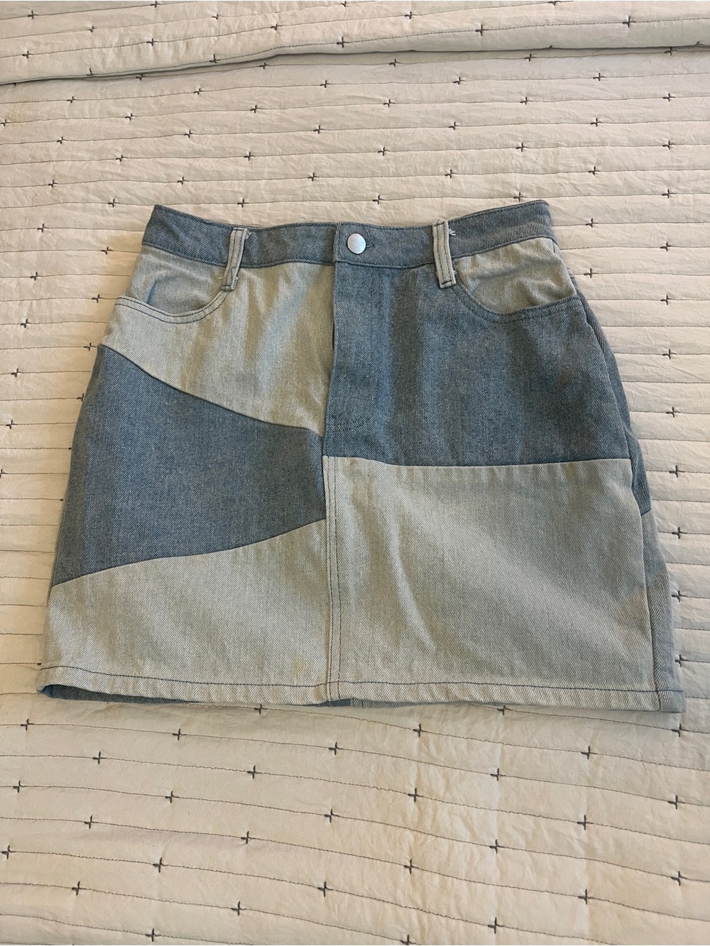 Patchwork Denim Mini Skirt